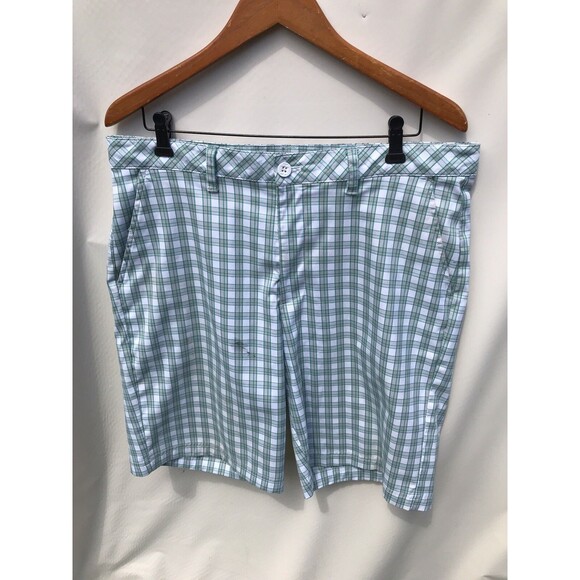 IZOD Shorts Mens 36 Plaid Flat Front 10" Inseam Pockets Casual Golf Bermuda - Picture 1 of 6